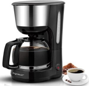 Aigostar Filter Coffee Machine Drip Coffee Maker, 40Mins Keep Warm, Anti-Drip Function, Fast Brewing Coffee Maker with Reusable Filter, Pour Over Technology, 1000W, 1.25L - Chocolate 30KYJ