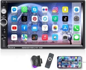 CAMECHO Double Din Car Stereo Bluetooth 7 Inch Touch Screen Radio with USB SD AUX FM Receiver Support Mirror Link for IOS Android Phone/Steering Wheel Contro