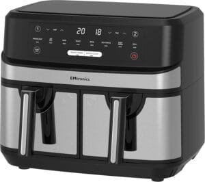 EMtronics Dual Air Fryer Extra Large Family Size Double XL 9 Litre with 8 Adjustable Pre-Set Menus