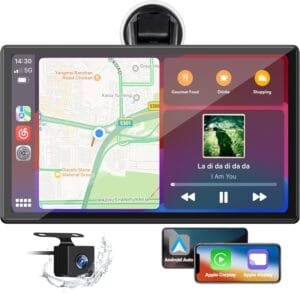 LAMTTO 9 Inch Wireless Car Stereo with Apple Carplay & Android Auto,Backup Camera,Portable Touch Screen Car Play GPS Navigation for Car,Car Audio Receivers with Mirror Link,Bluetooth,FM, Siri