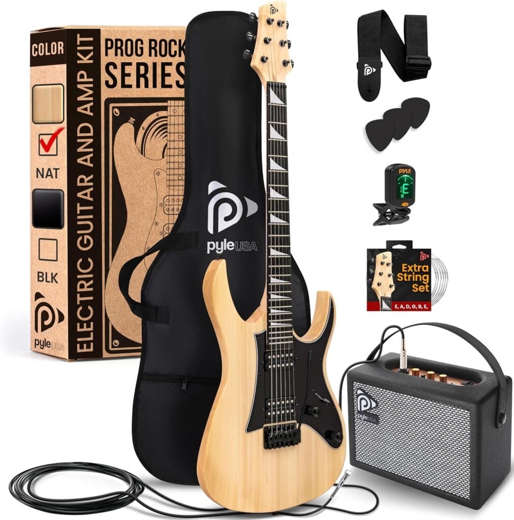 Pyle Prog Rock EG Series Electric Guitar with Amp Kit, 39" Full Size with Dual Humbucker Pickups, Low Profile Neck and Solid Paulownia Body, Premium Accessory Kit Included