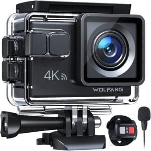 WOLFANG Action Camera 4K 20MP GA100, Waterproof 40M Underwater Camera for Snorkeling, EIS Stabilization WiFi 170° Wide Angle Helmet Camera for Vlogging