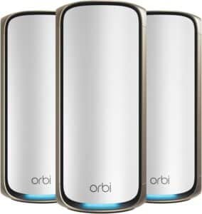 NETGEAR Orbi 970 Series Quad-Band WiFi 7 Mesh Network System (RBE973S), Router + 2 Satellite Extenders