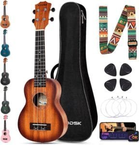 AODSK Ukulele For Beginners,Uke Starter Bundle Kit,21 inch Ukelele with Free Gig Bag Strap,Professional Acoustic Soprano Ukelele Four String Wooden Hawaiian Uke for Kids Students Starter Kit