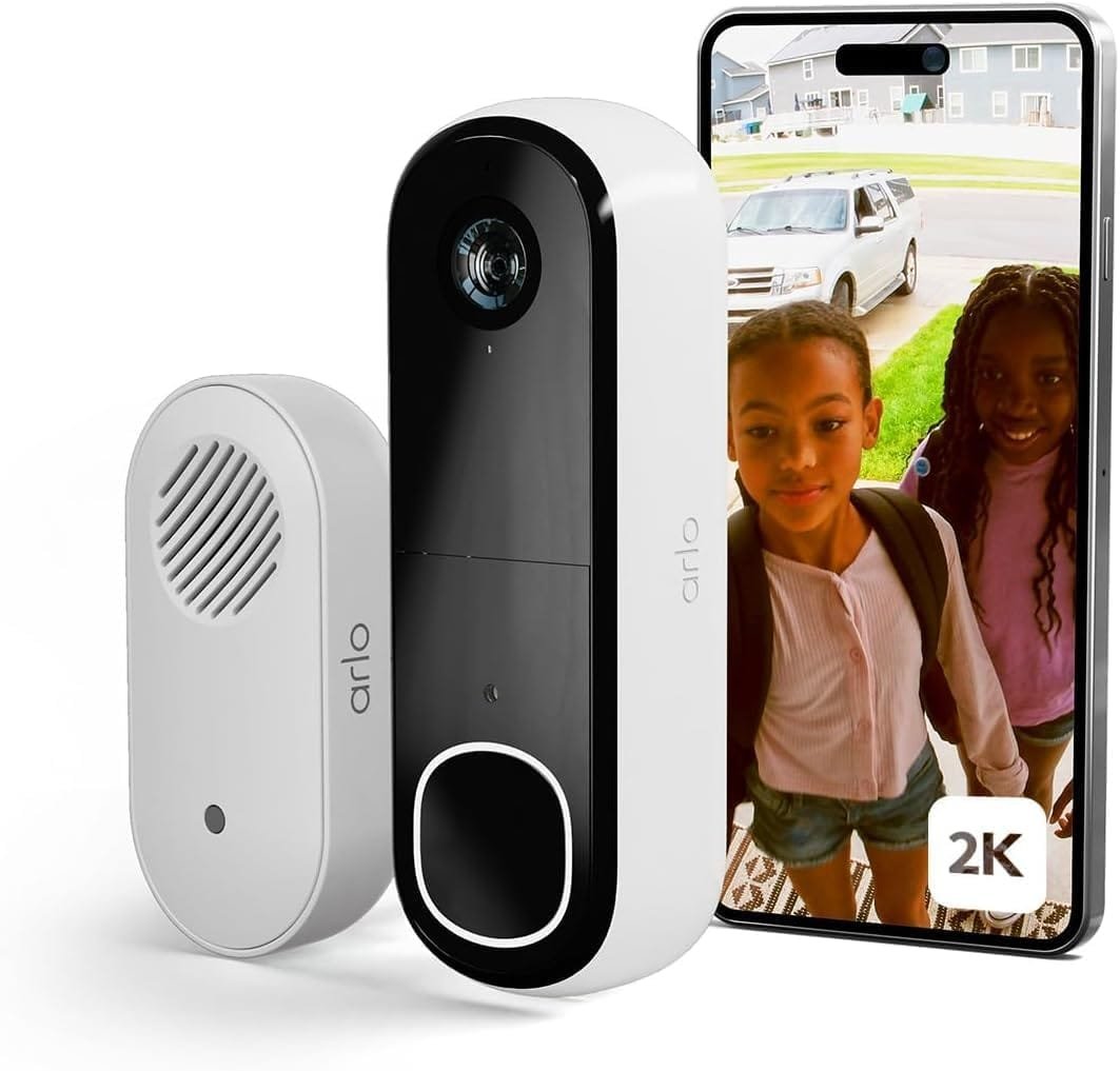 Arlo 2K HD Video Doorbell with Camera & Doorbell Wireless, WiFi Doorbell, Motion Sensor, 2-Way Audio, Ring Siren, Front Door Night Vision, Smart, Alexa