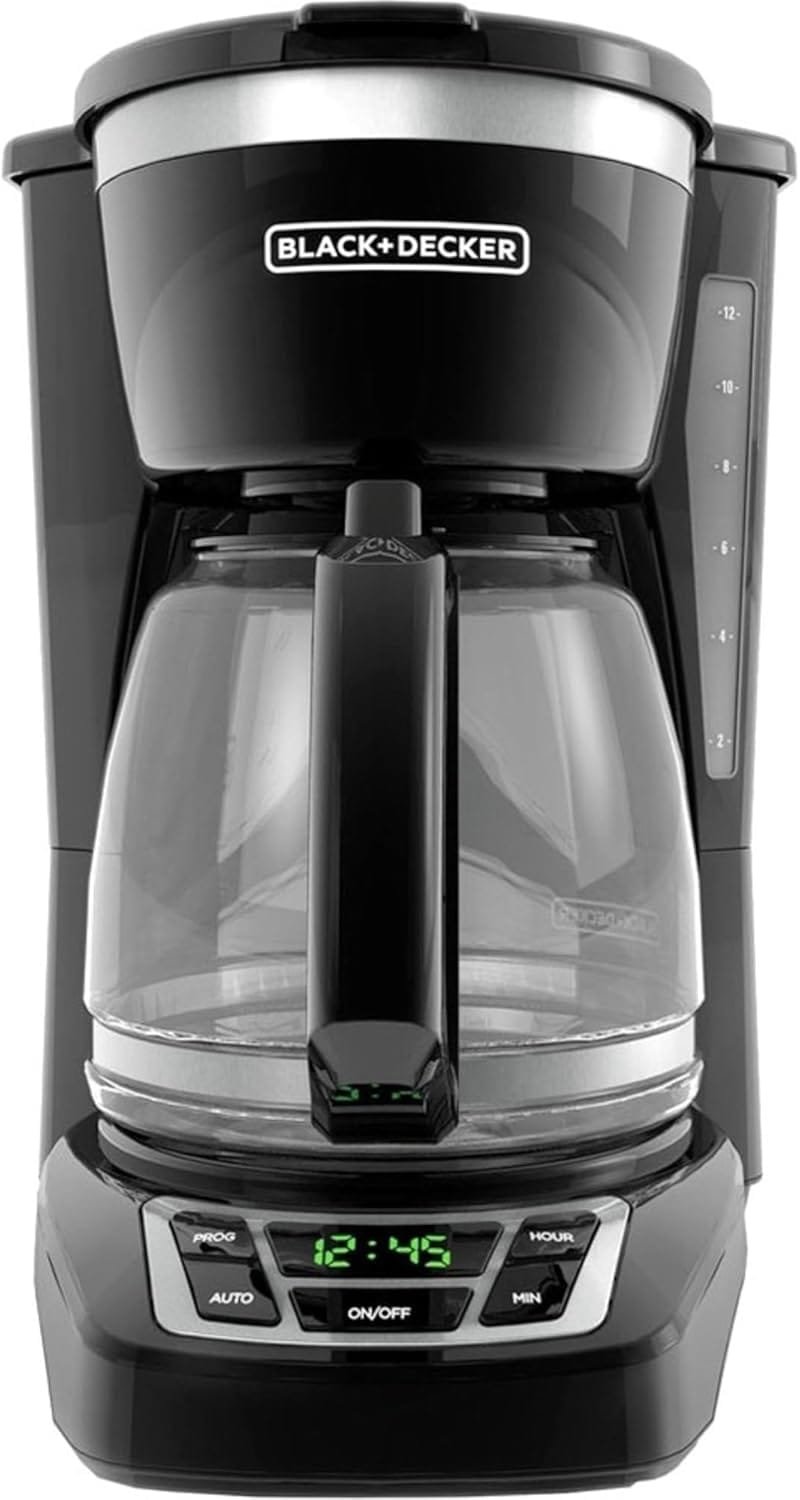 BLACK+DECKER 12-Cup Digital Coffee Maker, Programmable, Washable Basket Filter, Sneak-A-Cup, Auto Brew, Water Window, Keep Hot Plate