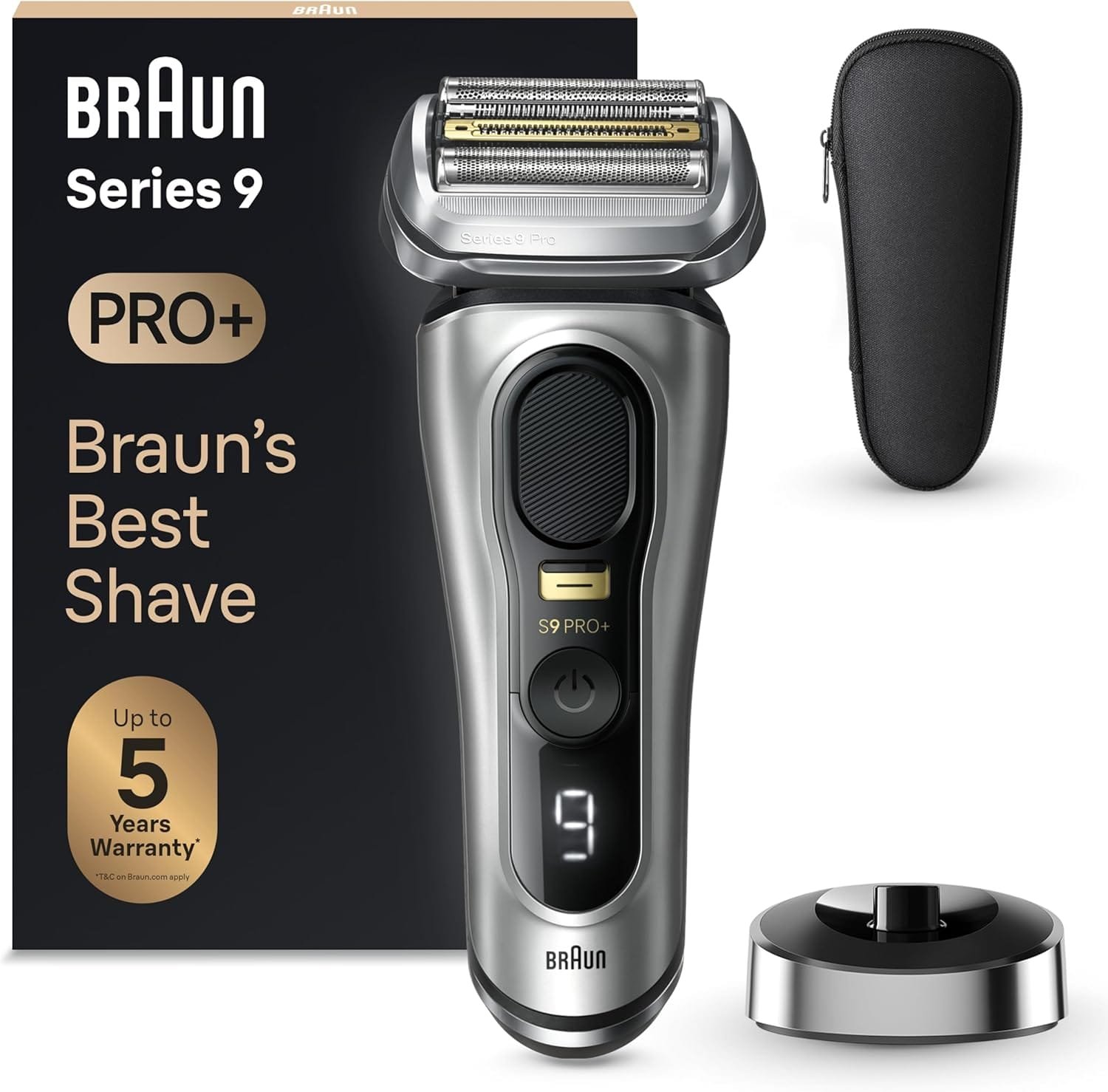 Braun Series 9 Pro+ 9517s Men's Electric Shaver with 5 Pro Shaving Elements, Long Hair Trimmer ProTrimmer, Charging Station, 60 Minutes Running Time, Wet & Dry, Made in Germany