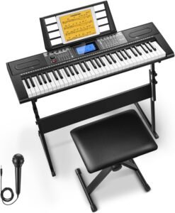 Donner 61 Key Keyboard Piano, Electric Piano Keyboard Kit with 249 Voices, 249 Rhythms - Includes Piano Stand, Stool, Microphone