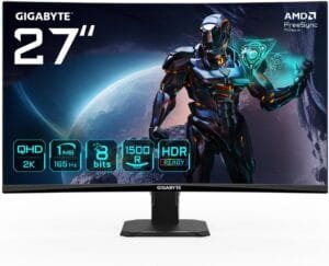 GIGABYTE GS27QC 27 Inch QHD Curved Gaming Monitor - 2560 x 1440 (QHD), 165Hz, 1ms, 250 cd/m², FreeSync Premium, HDR Ready, HDMI 2.0, DisplayPort 1.4