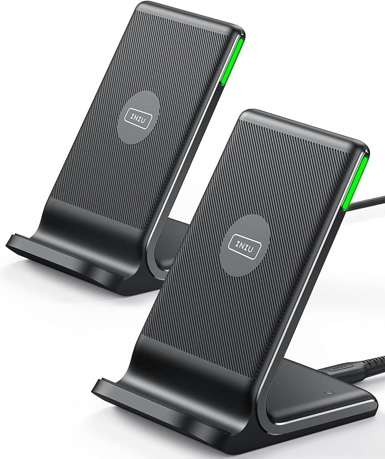 INIU Wireless Charger 2-Pack, 15W Qi Certified Fast Wireless Charger Stand with Sleep-friendly Adaptive Light Compatible with iPhone 14 13 12 11 Pro X 8 Plus Samsung Galaxy S22 S21 S20 