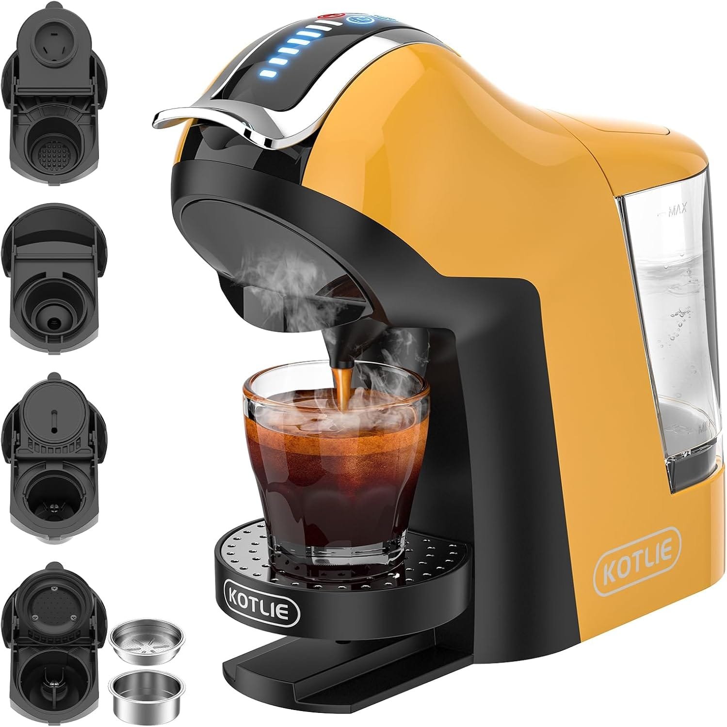KOTLIE 19Bar Espresso 5in1 Coffee Machine, Cappuccino&Latte Maker, Cold&Hot Brewing Single Serve Coffee Maker for Nespresso Original/Kcup/Dolce Gusto/Ground Coffee/44mm ESE