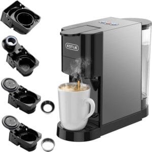 KOTLIE Single Serve Coffee Maker, 19Bar Espresso Machine, 4in1 Coffee Machine for K cups Capsule/Nespresso original Capsules/Ground Coffee/44mm ESE Coffee