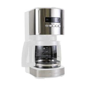 Kenmore Coffee Maker 12 cup Drip Coffee Machine Reusable Filter Programmable Timer Digital Display Aroma Control Glass Carafe Charcoal Water Filter Regular Bold Stainless Steel and white