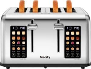 Mecity 4 Slice Toaster Touch Screen Control 4 Wide Slot, Stainless Steel Smart Bread Toaster for Bagel Muffin Waffle, Dual Control Pannel, Timer, Defrost, Reheat