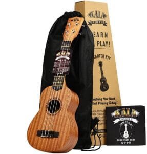 Official Kala Learn to Play Ukulele Soprano Starter Kit, Satin Mahogany – Includes online lessons, tuner app, and booklet