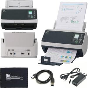 RICOH fi-8170 Professional High Speed Color Duplex Document Scanner Bundle - Network Enabled, Scanner High Volume with Power Adapter + USB 3.2 Cable