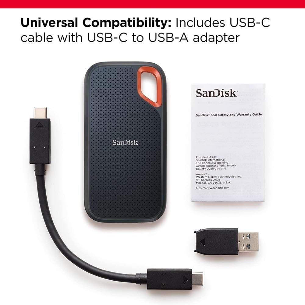 SanDisk 1TB Extreme Portable SSD external drive, up to 1050 MB/s, read, 1,000MB/s write, external SSD, USB-C, solid state drive