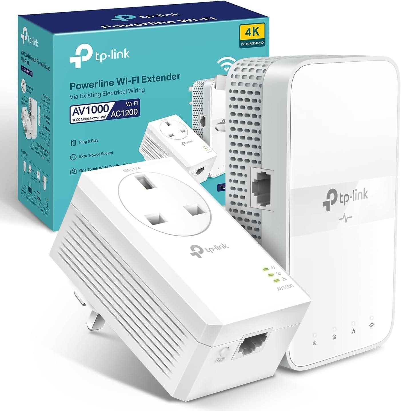 TP-Link AV1000 Gigabit Passthrough Powerline ac Wi-Fi Kit, Dual Band Speed Up to 1200 Mbps, Wi-Fi Extender/ Booster, Extra Power Socket, No Configuration Required 