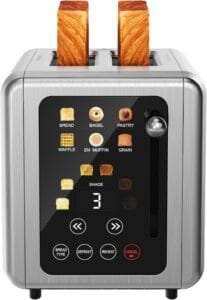 WHALL Touch Screen Toaster 2 Slice, Stainless Steel Digital Timer Toaster with Sound Function, Smart Extra Wide Slots Toaster with Bagel, Cancel, Defrost