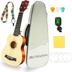 WelWinforee Soprano Ukulele 21 - Beginner Kit for Kids, Complete with Gig Bag, Strap, Tuner, Strings, Picks, Cloth - Ideal for Concerts, Left-Handed Players - Perfect Beginner Ukulele