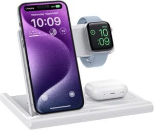 Wireless Charger,Foldable 3 in 1 Wireless Charger Stand for Apple Watch 9/8/7/6/SE/5/4/3/2,Airpods Pro/3/2,Fast Wireless Charging Station for iPhone 16/15/14/13/12/11/XS/XR/X/8