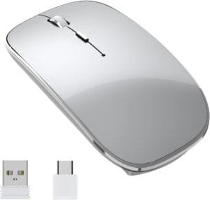 Wireless Mouse Chargeable Portable Silent Wireless Mouse USB and Type-C Dual Mode Wireless Mouse 3 Adjustable DPI for Laptop, Mac, MacBook, Android, PC (Q23S Black) (Grey)