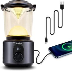Yonktoo Rechargeable Camping Lamp: USB C 10400 mAh Battery Camping Lamps with Red Light & LCD Screen, Aluminium Housing Camping Light, IPX5 Waterproof Camping Light for Hiking, Fishing