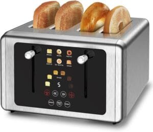 Touch screen Toaster 4 slice, Stainless Steel Digital Timer Toaster with Sound Function, 6 Bread Types & 6 Shade Settings, Smart Extra Wide Slots Toaster with Bagel, Defrost Functions