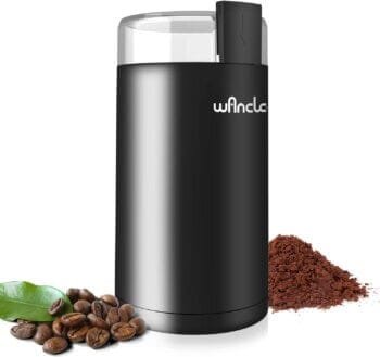 Wancle Electric Coffee Grinder for Beans & Spices, Stainless Steel Blade, Bowl, Coffee Grinder with Clean Brush with One Button for Coarse and Fine Mill (Black + Black)