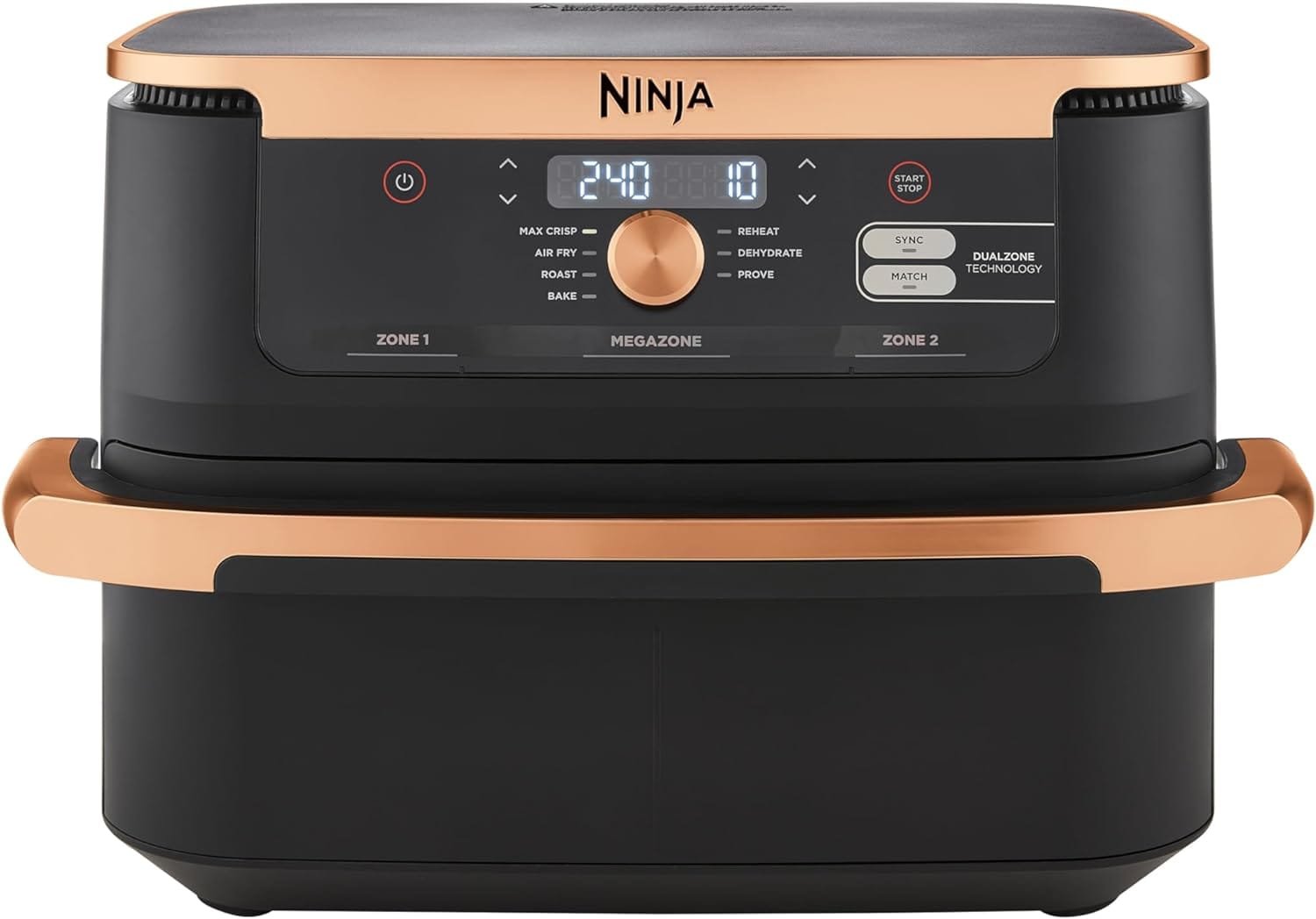 Ninja Foodi FlexDrawer Dual Zone Hot Air Fryer, Airfryer with 10.4 Compartments and Removable Separator, Non-Stick Coating, Dishwasher Safe Basket, 7-in-1, Black & Copper