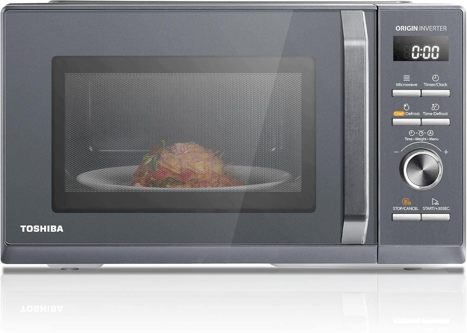 Toshiba 25L Solo 900W Microwave Oven in a Stunning Sleek Morandi Grey Colour. With Origin Inverter, Chef Defrost, 10 Power Levels, 7 Auto Menus, Easy Clean