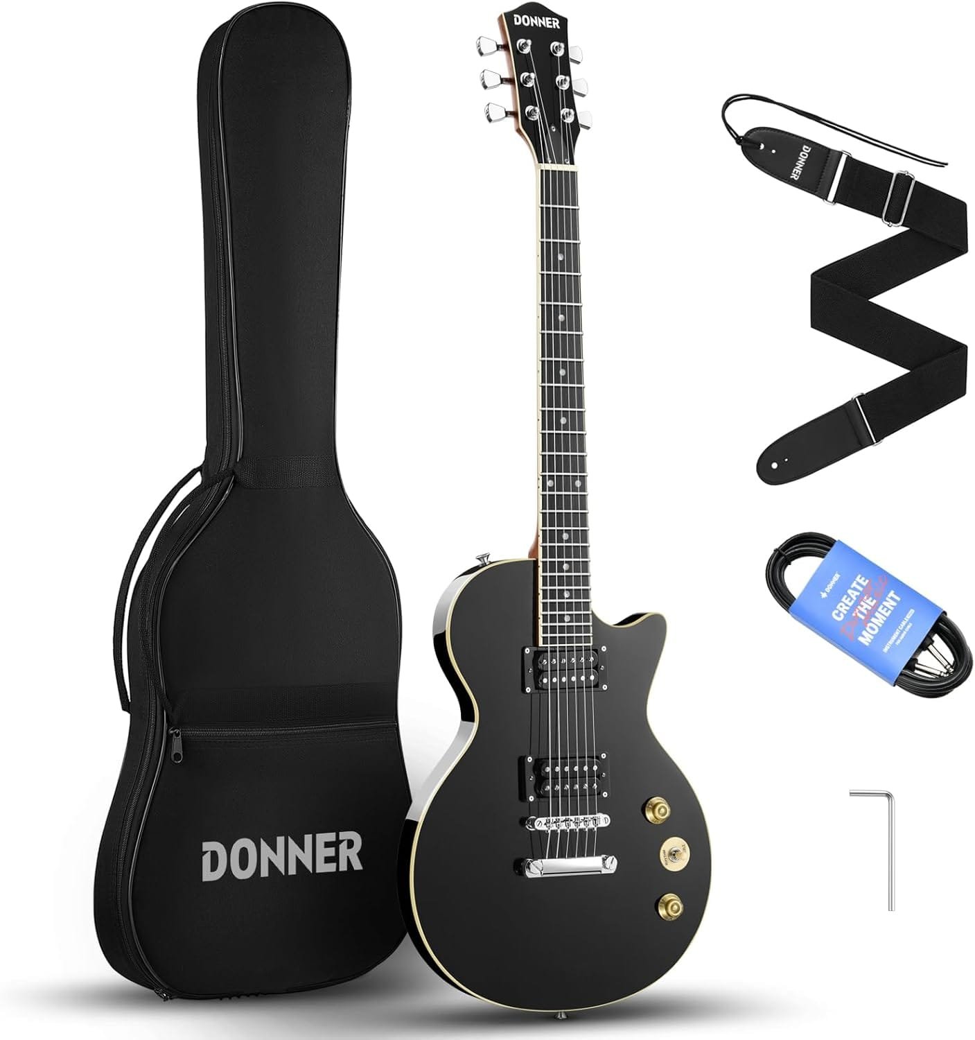 Donner LP Electric Guitar Kit Full Size Guitar Starter Set 39 Inch Solid Body with Bag, Strap, Cable