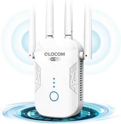 QLOCOM 2025 Newest WiFi Booster Range Extender 1200Mbps WiFi Extender Booster Dual Band 5GHz & 2.4GHz Wireless Internet Booster/Hotspot with Wider Coverage, Broadband Extender, UK Plug