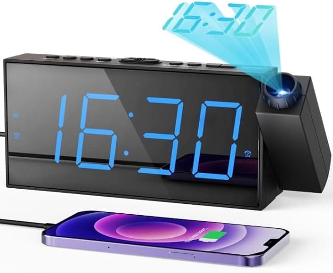 ROCAM Projection Alarm Clock, Digital Alarm Clock with USB Charge Port