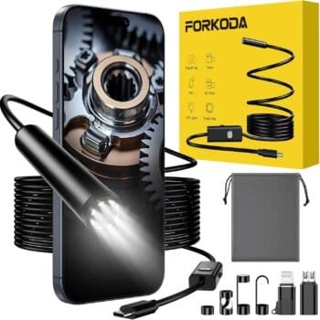 FORKODA Endoscope Inspection Camera - 1920 HD Flexible Rigid Snake Inspection Camera, 8 LED Lights Adjustable IP67 Waterproof Probe Drain Endoscope for Android and iOS(16.4 ft/ 5m)