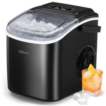 Countertop Ice Maker Machine, 9 Cubes Ready in 6 Mins, 12 KG in 24Hrs, Self-Cleaning Ice Machine with Ice Scoop and Basket, 2 Sizes of Bullet Ice for Home Kitchen Office Bar Party