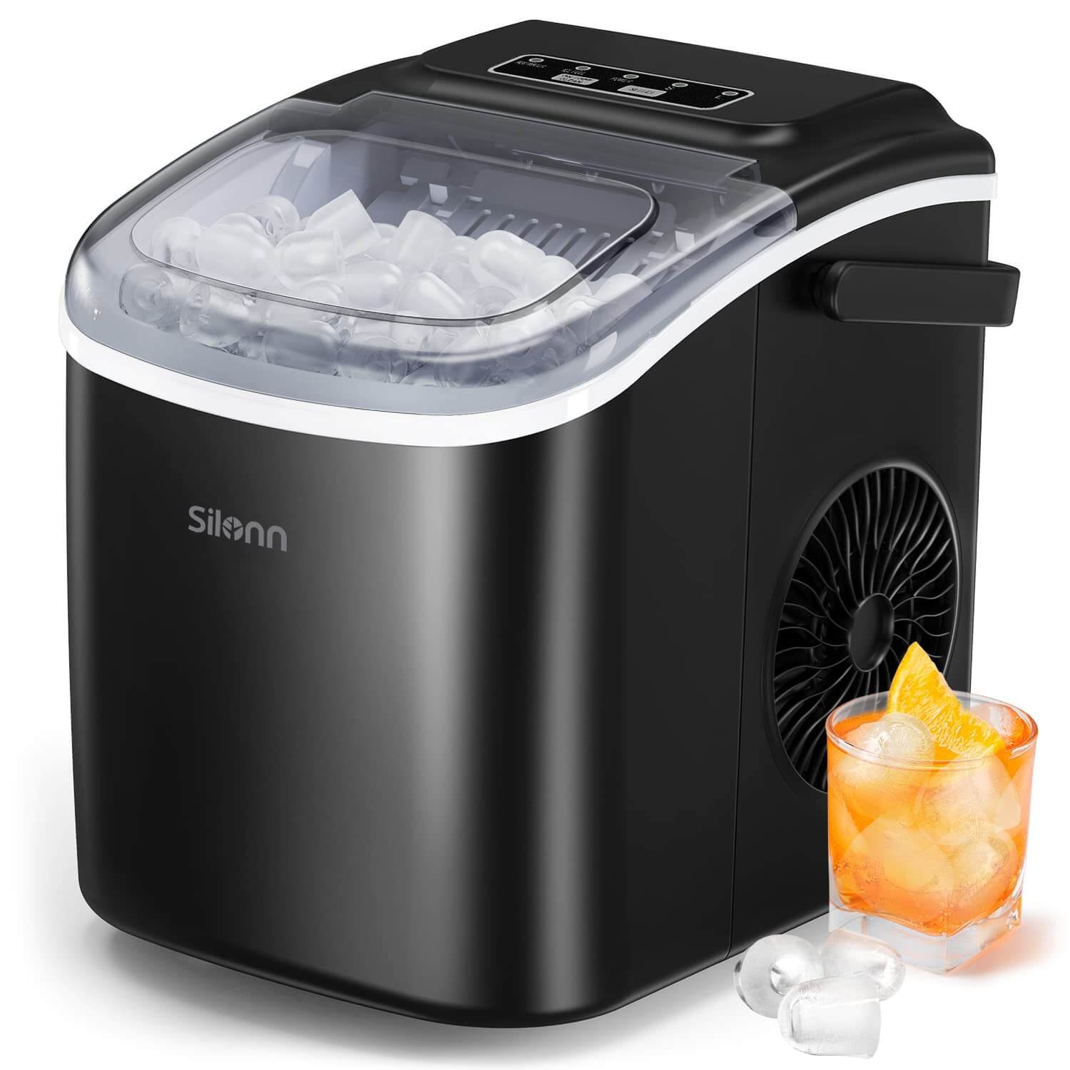 Countertop Ice Maker Machine, 9 Cubes Ready in 6 Mins, 12 KG in 24Hrs, Self-Cleaning Ice Machine with Ice Scoop and Basket, 2 Sizes of Bullet Ice for Home Kitchen Office Bar Party