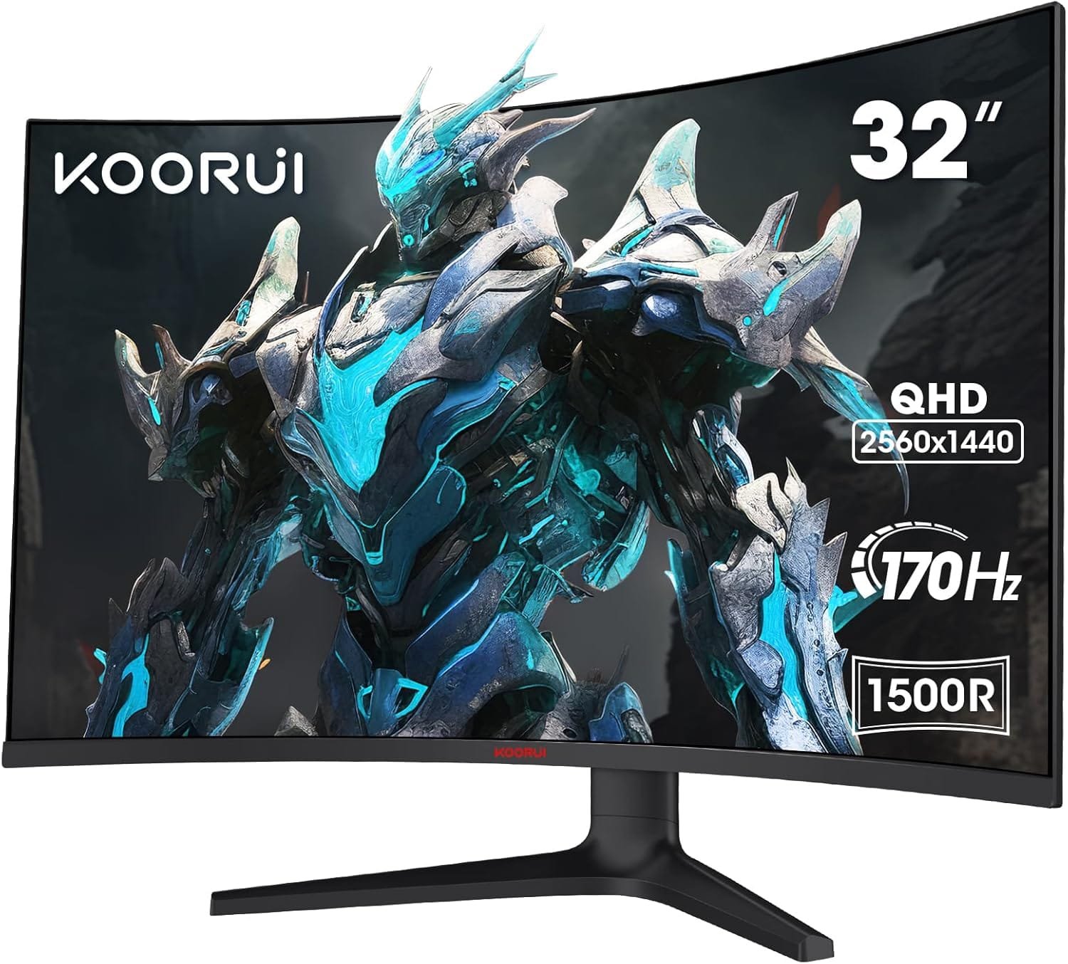 KOORUI 31.5 Inch Curved Gaming Monitor, QHD 1440P, 170Hz, VA 1500R Ultrawide Screen with Ultra-Thin, HDMI/DP, VESA Compatible, Tilt Adjustable, Eye Care