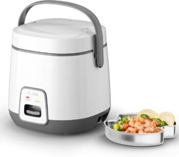 Mini Rice Cooker 2.5-Cup Uncooked(5-Cup cooked), Healthy Non-stick Coating 1.2L Small Rice Maker for 1-3 People, Portable Travel Rice Pot with Steam Tray, Rice Maker for Grains, White Rice