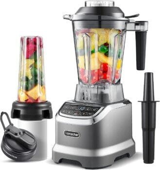 AMZCHEF Blender Smoothie Maker with Two Ways, 2000W Blenders for Kitchen with Smart Panel Control, 3 Speed Control & 4 Preset Settings, 1.8L Jug & 600ml Portable Bottle