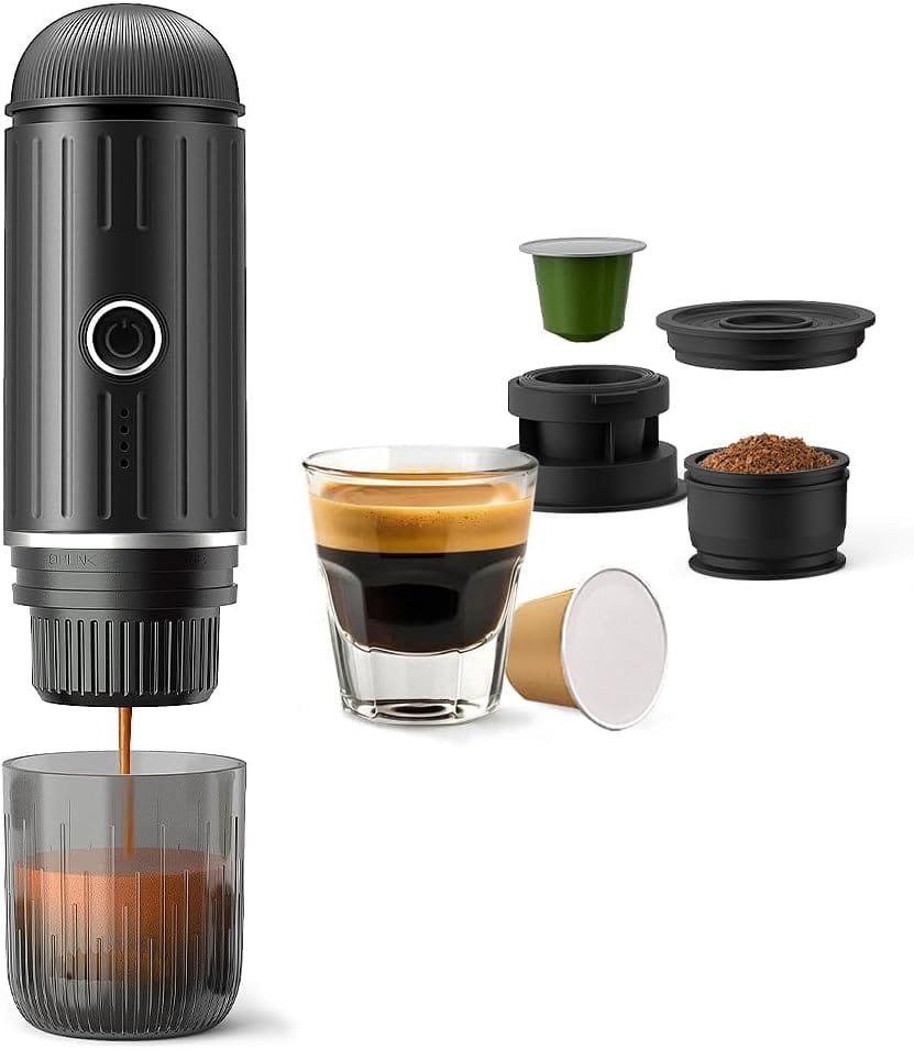 BENFUCHEN Portable Espresso Machine For Travel, USB-C Charging, Self-Heating Electric Espresso Maker, 19 Bar Mini Coffee Maker On the Go For Camping & Hiking For Ground Coffee & NESPRESSOpods, Black