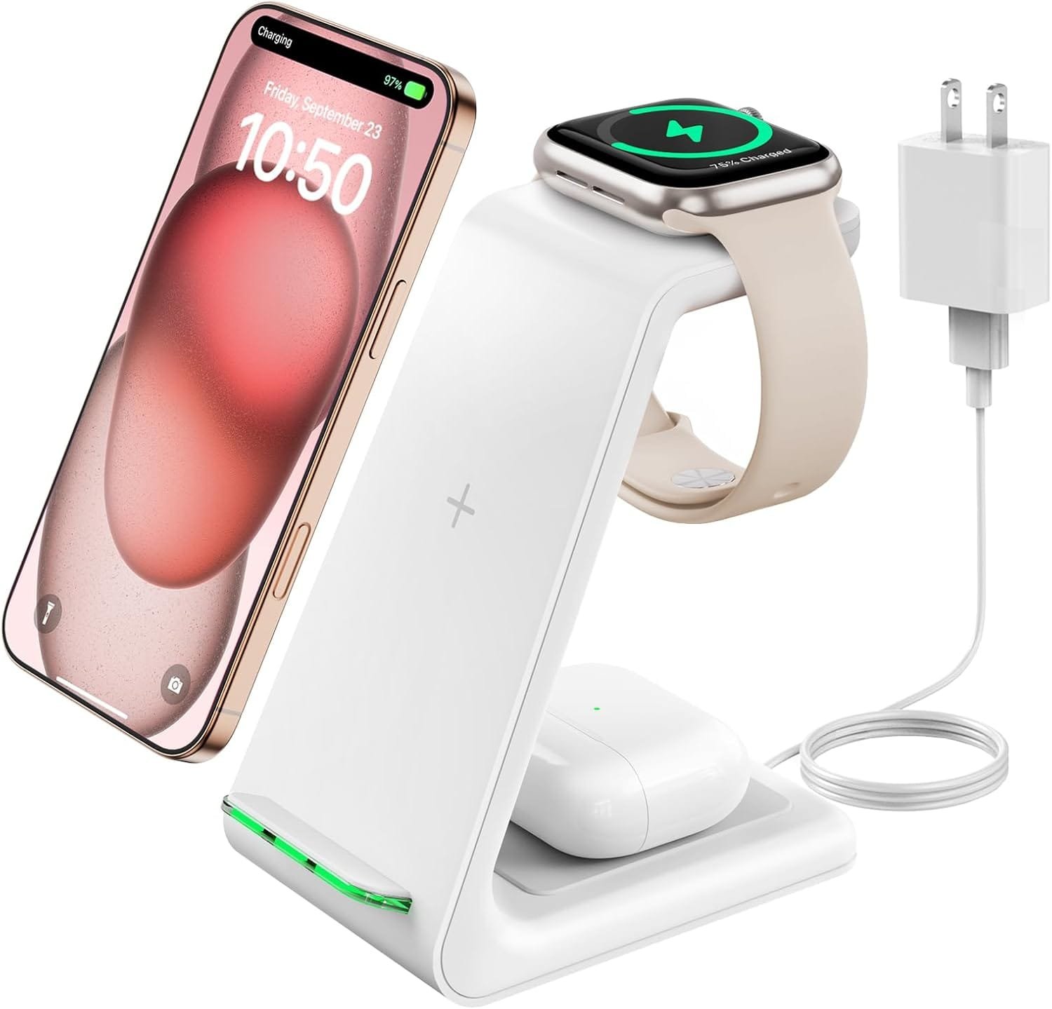 GEEKERA 3 in 1 Wireless Charging Station for Apple, Fast Wireless Charger Stand Dock for iPhone 16 15 14 13 12 11 Pro Max Plus XR XS X, Apple Watch Ultra/9/SE/8/7/6/5/4/3/2, AirPods Pro/4/3/2