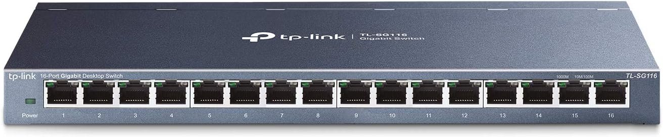 TP-Link 16 Port Gigabit Ethernet Network Switch, Desktop/ Wall-Mount, Fanless, Sturdy Metal w/ Shielded Ports, Traffic Optimization