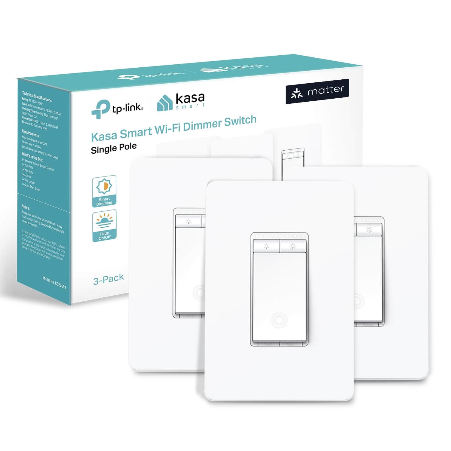 Kasa Matter Smart Dimmer Switch: Voice Control w/Siri, Alexa & Google Assistant, UL Certified, Timer & Schedule, Easy Guided Install, Neutral Wire Required