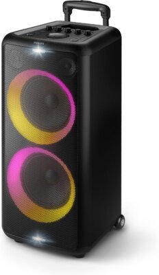 Philips X5206 bluetooth party speaker, portable with wheels, exciting light show, karaoke machine with microphone and Guitar Input, powerful bass & subwoofer, long playtime, perfect for outdoor events