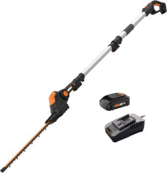 WORX WG252 20" 20V Cordless Hedge Trimmer, Pole Hedge Trimmer Reaches up to 12 Inches with Extended Pole, Electric Bush Trimmer