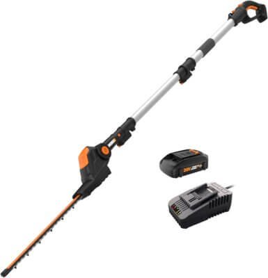 WORX WG252 20" 20V Cordless Hedge Trimmer, Pole Hedge Trimmer Reaches up to 12 Inches with Extended Pole, Electric Bush Trimmer