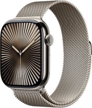 Apple Watch Series 10 [GPS + Cellular 46mm case] Smartwatch with Natural Titanium Case with Natural Milanese Loop - M/L. Fitness Tracker, ECG App, Always-On Retina Display, Carbon Neutral