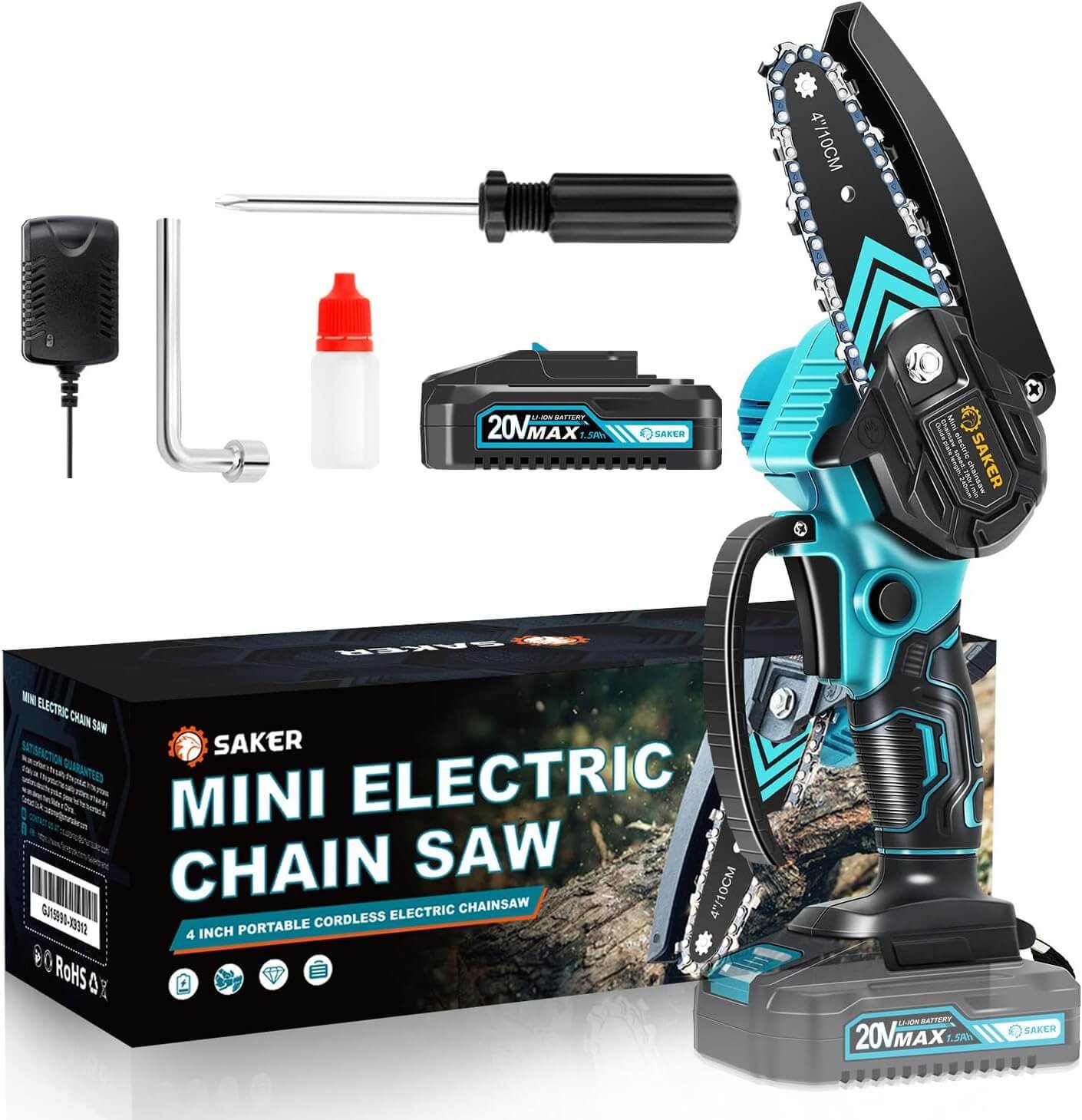 Saker Mini Chainsaw,Portable Electric Chainsaws Cordless,Handheld Chain Saw Pruning Shears Chain Saws for Tree Branches,Courtyard,Household and Garden,Christmas Gifts for Men Dad Husband Women