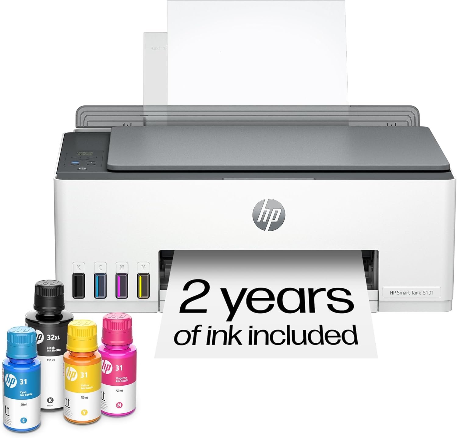 HP Smart Tank 5101 Wireless All-in-One Refillable Ink Tank Printer, Scanner, Copier with 2 years of Ink included, Wireless printer for home use